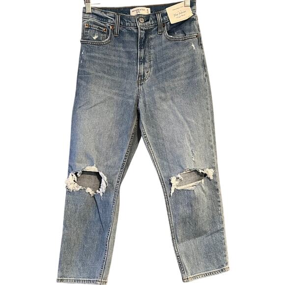 NWT Abercrombie & Fitch Women's High Rise Mom Jeans Tapered Leg Distressed 25 XS - Picture 1 of 12